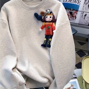 Men's Beige Sweatshirt with Doll Accent